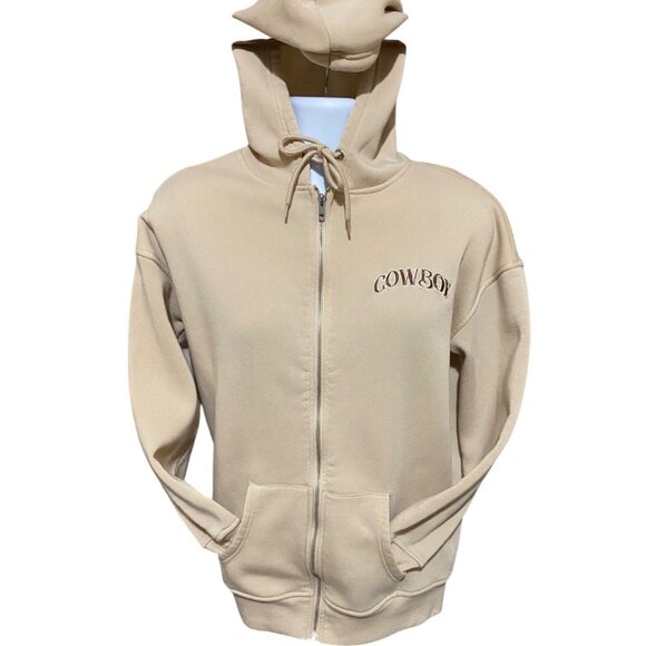 Cowboy Hoodie Full Zip Unisex Western Living The Rodeo Life Beige M/L - Picture 4 of 10